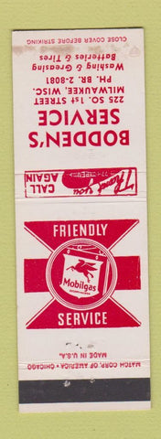 Matchbook Cover - Mobil oil gas Bodden's Milwaukee WI WEAR