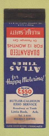 Matchbook Cover - Esso oil gas Atlas Tires Little Rock AR Butler Calhoun WEAR