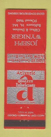 Matchbook Cover - Joeseph Wyniger Atlantic oil gas Baltimore MD WORN