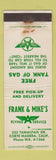 Matchbook Cover - Frank & Mike's Flying A oil gas Corte Madera CA WORN