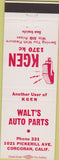 Matchbook Cover - Walt's Auto Parts Concord CA KGEN radio