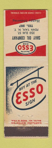 Matchbook Cover - Esso oil gas Shay Penn Yan NY low phone #