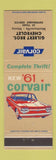 Matchbook Cover - 1961 Chevrolet Corvair Gilbert Bros Montoursville Muncy PA