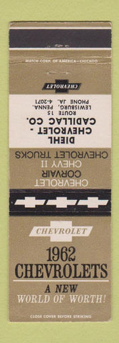 Matchbook Cover - 1962 Chevrolet Diehl Cadillac Lewisburg PA