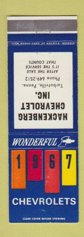 Matchbook Cover - 1967 Chevrolet Hackenberg Turbotville PA