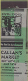 Matchbook Cover - Callan's Market Pineville LA MISCUT