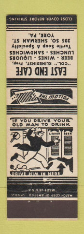 Matchbook Cover - East End Cafe York PA