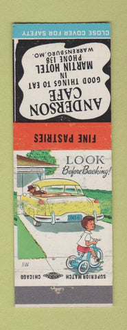Matchbook Cover - Anderson Cafe Martin Hotel Warrensburg Mo low phone #