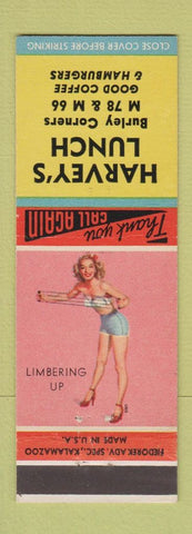 Matchbook Cover - Harvey's Lunch Burley Corner MI pinup