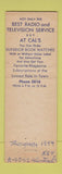 Matchbook Cover - Cal's TV Radio Repair Newark DE pinup
