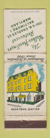 Matchbook Cover - Walker Hasslinger Restaurant Baltimore MD WEAR