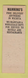 Matchbook Cover - Manning's Food Market Wichita KS WEAR