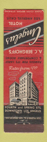 Matchbook Cover - AC Berghoff's Angelus Hotel Los Angeles CA