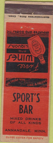 Matchbook Cover - Sport's Bar Annandale MN