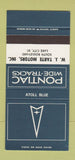 Matchbook Cover ?Š Pontiac WJ Tarte Lake City SC Atoll Blue 30 Strike SAMPLE