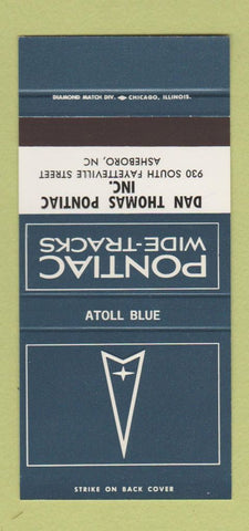 Matchbook Cover ?Š Pontiac Dan Thomas Asheboro NC Atoll Blue 30 Strike SAMPLE