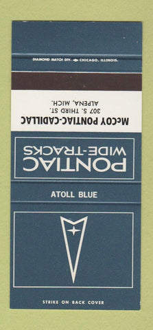 Matchbook Cover ?Š Pontiac McCoy Cadillac Alpena MI Atoll Blue 30 Strike SAMPLE