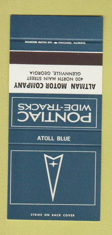 Matchbook Cover ?Š Pontiac Altman Glennville GA Atoll Blue 30 Strike SAMPLE