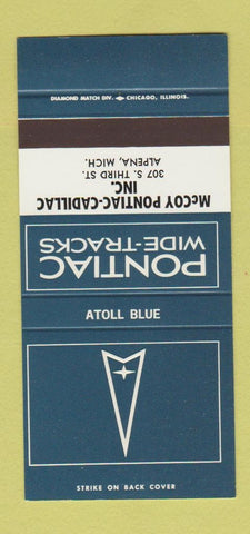 Matchbook Cover ?Š Pontiac Cadillac Alpena MI Atoll Blue 30 Strike SAMPLE