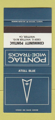 Matchbook Cover ?Š Pontiac Whittier CA Atoll Blue 30 Strike SAMPLE