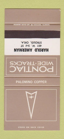 Matchbook Cover ?Š Pontiac Amerman Stroud OK Palomino Copper 30 Strike SAMPLE
