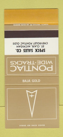 Matchbook Cover ¢ Pontiac Chevrolet St Clair MI Baja Gold 30 Strike SAMPLE WEAR