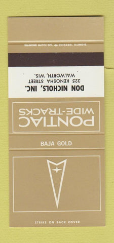 Matchbook Cover ¢ Pontiac Nichols Walworth WI Baja Gold 30 Strike SAMPLE
