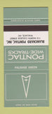 Matchbook Cover ¢ Pontiac Blanchard Wallace NC Palisade Green 30 Strike SAMPLE
