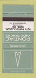 Matchbook Cover Pontiac Hendersonville NC Palisade Green 30 Strike SAMPLE
