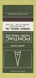 Matchbook Cover ¢ Pontiac Kansas City MO Pepper Green 30 Strike SAMPLE