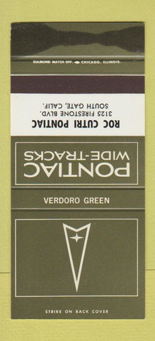 Matchbook Cover Pontiac Cutri South Gate CA Verdoro Green 30 Strike SAMPLE WEAR