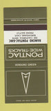 Matchbook Cover ¢ Pontiac GMC Burlingame CA Verdoro Green 30 Strike SAMPLE #1