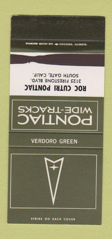 Matchbook Cover Pontiac Cutri South Gate CA Verdoro Green 30 Strike SAMPLE WORN