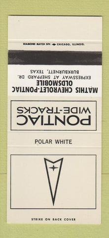 Matchbook Cover ¢ Pontiac Chevrolet Bankburnett TX Polar White 30 Strike SAMPLE
