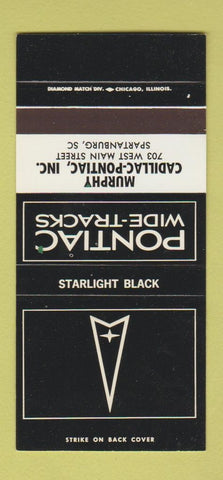 Matchbook Cover Pontiac Cadillac Spartanburg SC Starlight Black 30 Strike SAMPLE