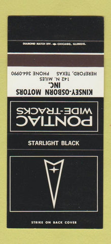 Matchbook Cover ?Š Pontiac Hereford TX Starlight Black 30 Strike SAMPLE