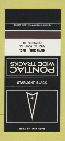 Matchbook Cover ¢ Pontiac Heyboer Fremont MI Starlight Black 30 Strike SAMPLE