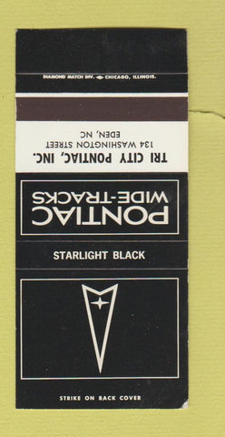 Matchbook Cover ?Š Pontiac Eden NC  Starlight Black 30 Strike SAMPLE WORN