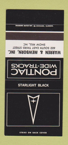 Matchbook Cover ?Š Pontiac Snow Hill NC Starlight Black 30 Strike SAMPLE