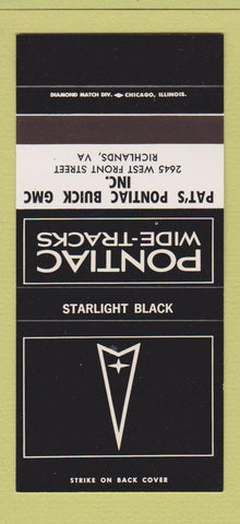 Matchbook Cover ?Š Pontiac Richlands VA Starlight Black 30 Strike SAMPLE