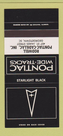 Matchbook Cover Pontiac Cadillac Georgetown SC Starlight Black 30 Strike SAMPLE