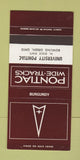 Matchbook Cover ?Š Pontiac University Bowling Green OH Burgundy 30 Strike SAMPLE