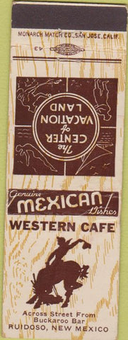 Matchbook Cover - Western Cafe Ruidoso NM cowboy