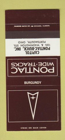 Matchbook Cover ?Š Pontiac Buick Portsmouth OH Burgundy 30 Strike SAMPLE