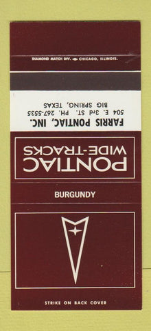 Matchbook Cover ?Š Pontiac Farris Big Spring TX Burgundy 30 Strike SAMPLE