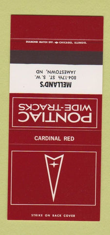 Matchbook Cover ?Š Pontiac Jamestown ND Melland's Cardinal Red 30 Strike SAMPLE