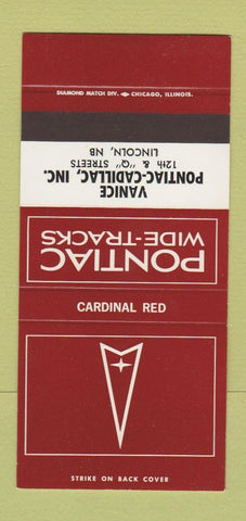 Matchbook Cover ?Š Pontiac Cadillac Lincoln NE Cardinal Red 30 Strike SAMPLE