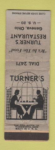 Matchbook Cover - Turner's Restaurant Geneva OH WORN