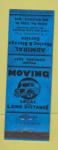 Matchbook Cover - Admiral Moving Storage Milwaukee WI WEAR