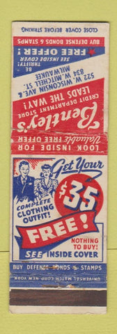 Matchbook Cover - Bentley's Clothing Milwaukee WI